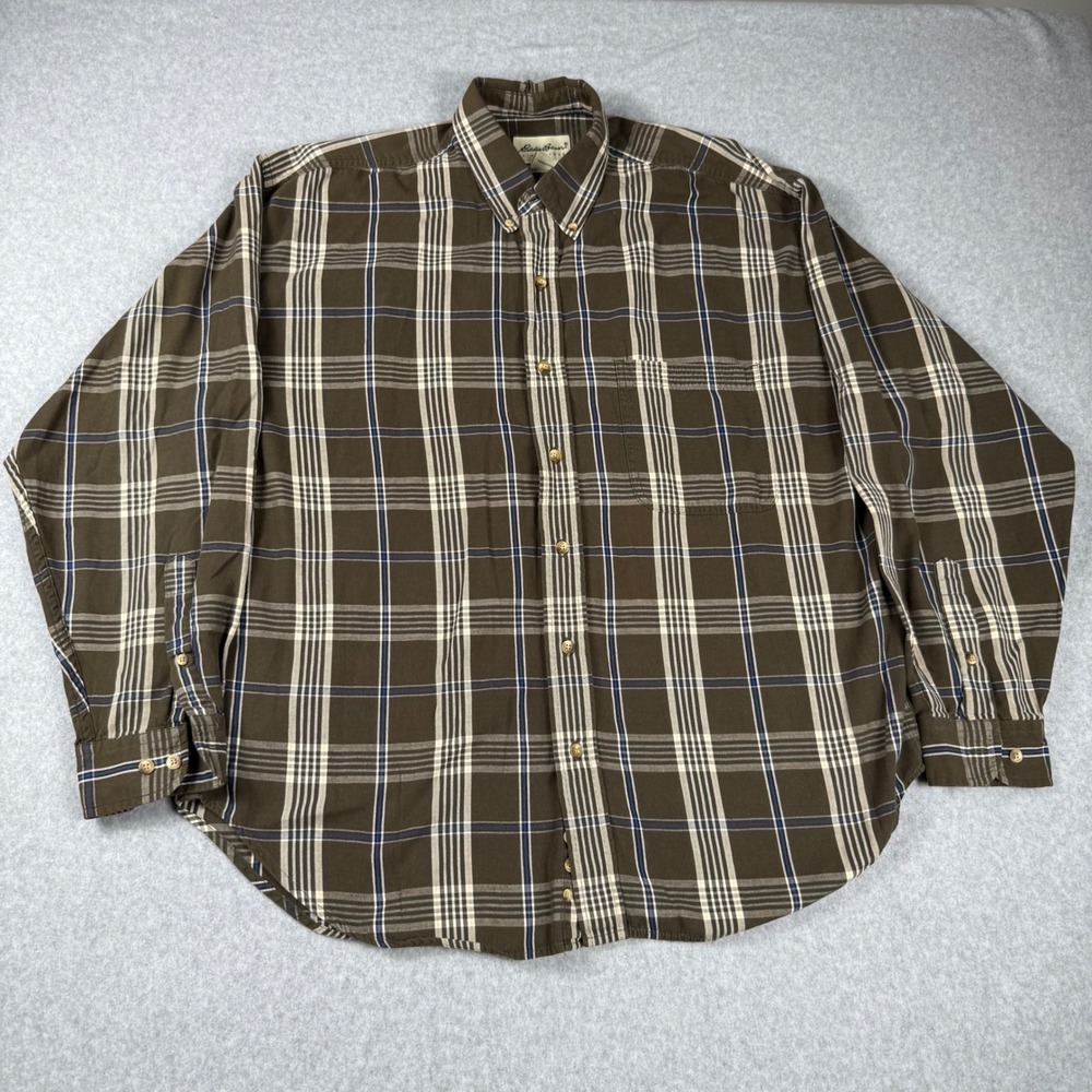 Eddie Bauer Plaid Button Down Shirt Size L Brown Gorpcore Minimalist Long Sleeve